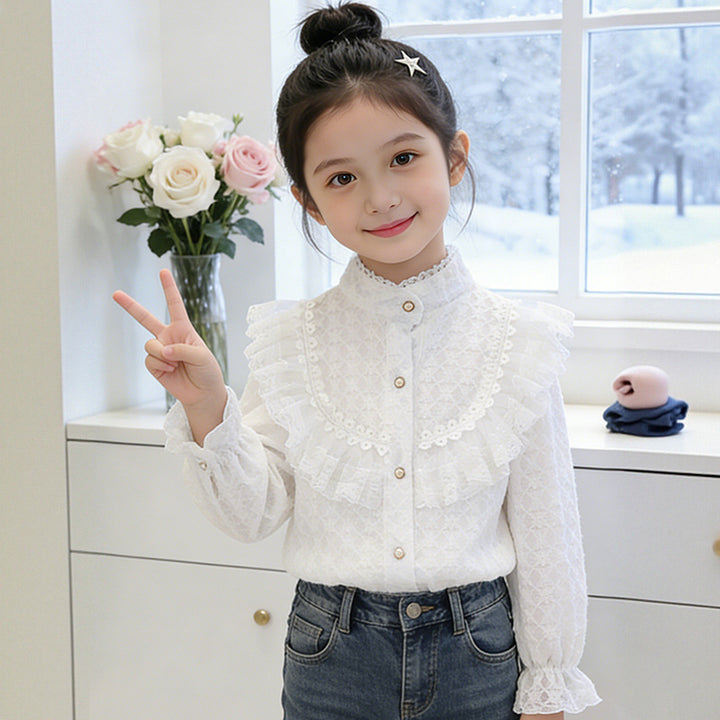 Girl's blouse with romantic ruffled collar Mune Fashion