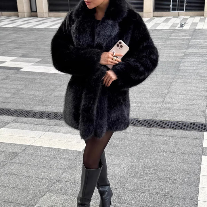 Women Boxy Short Coat made of extra fluffy high pile with wrap belt Mune Fashion