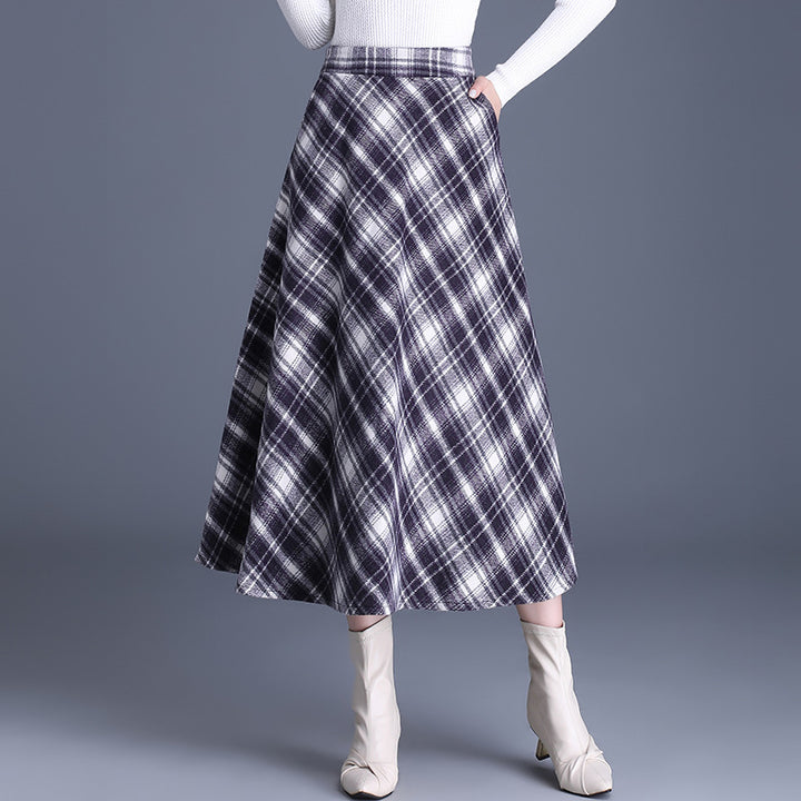 Women's tailored A-line midi skirt with checked pattern, side pockets and wool blend Mune Fashion