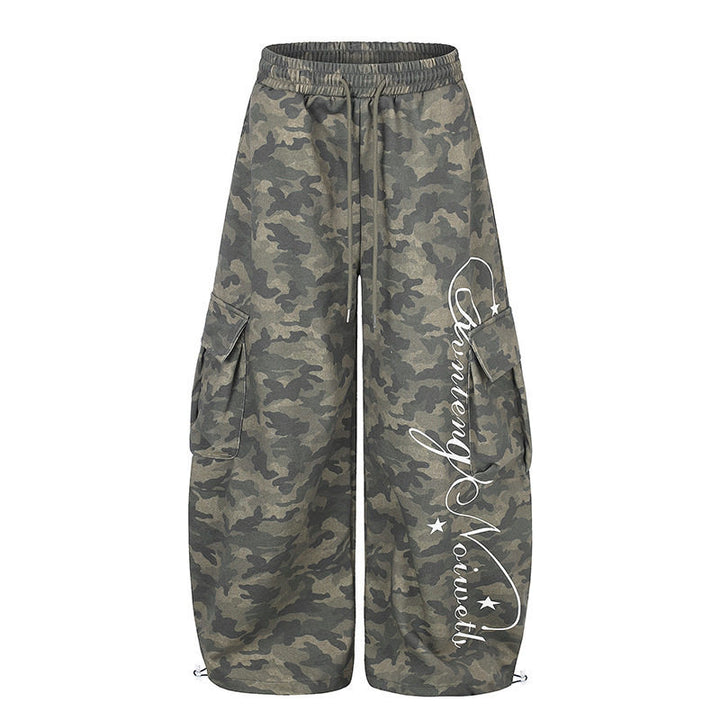 Women's Wide Cargo Palazzo Pants with Drawstring Waistband, Adjustable Hem, and Cargo Pockets Mune Fashion