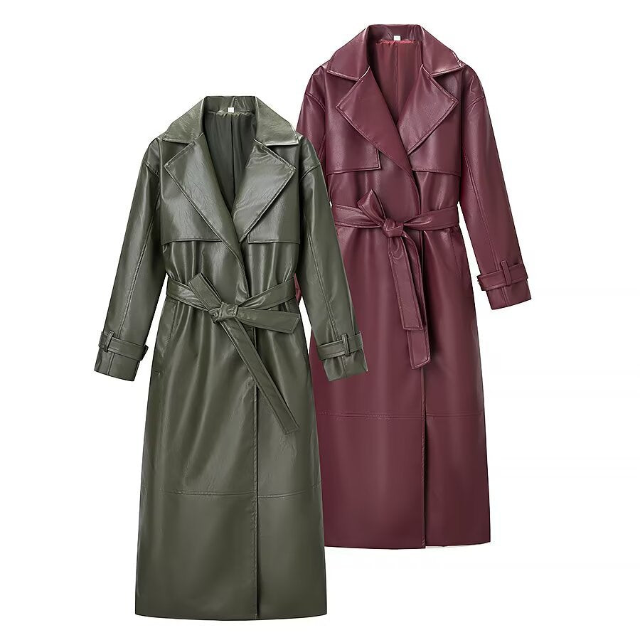 Ladies Maxi Long Oversized Coat in Leather Look with Distinctive Shoulders Mune Fashion