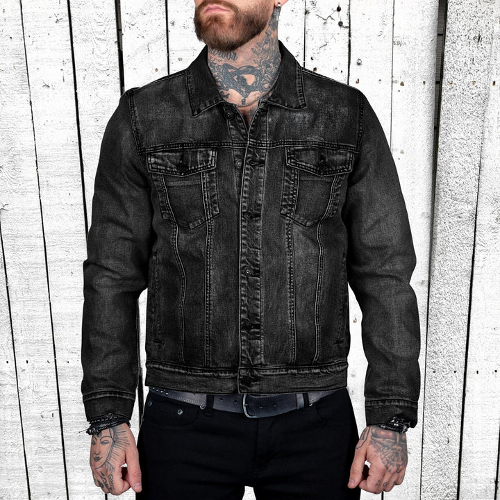 Men's slim fit trucker denim jacket with flap pockets, metal button placket and contrasting stitching Mune Fashion
