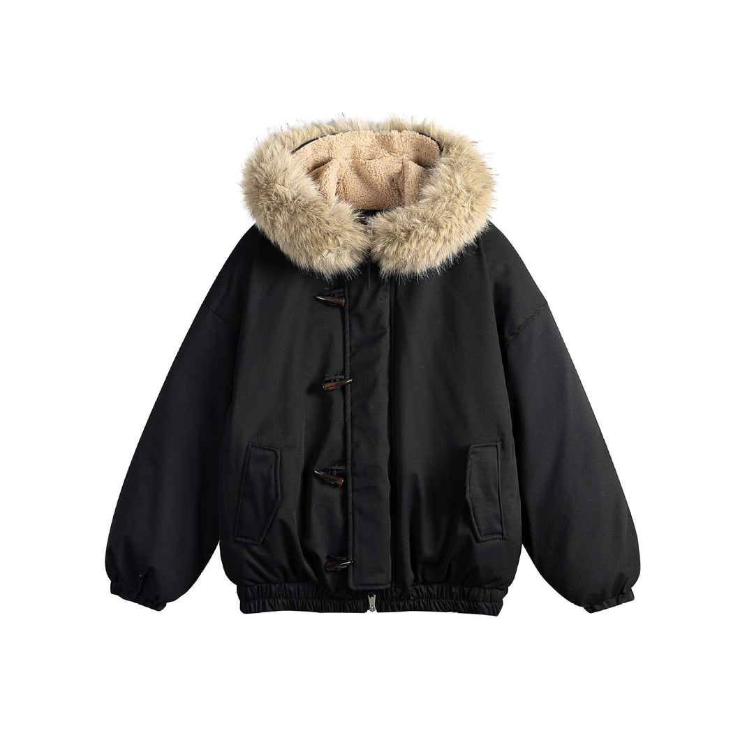 Men's Short Insulation Parka in Boxy Cut with Detachable Faux Fur Collar and Toggle Fastenings Mune Fashion