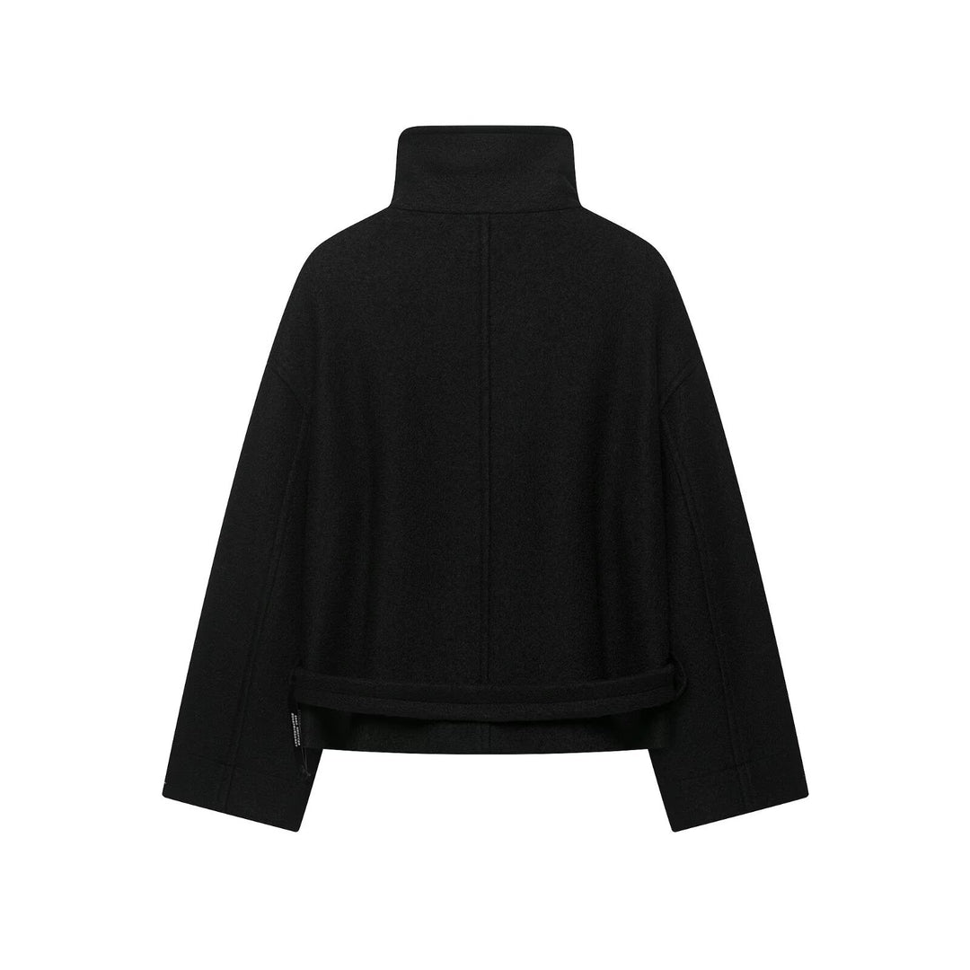 Ladies Boxy Cape Jacket in wool look with high collar band and toggle fastenings Drune