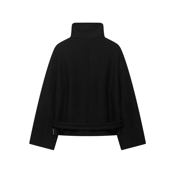 Ladies Boxy Cape Jacket in wool look with high collar band and toggle fastenings Drune