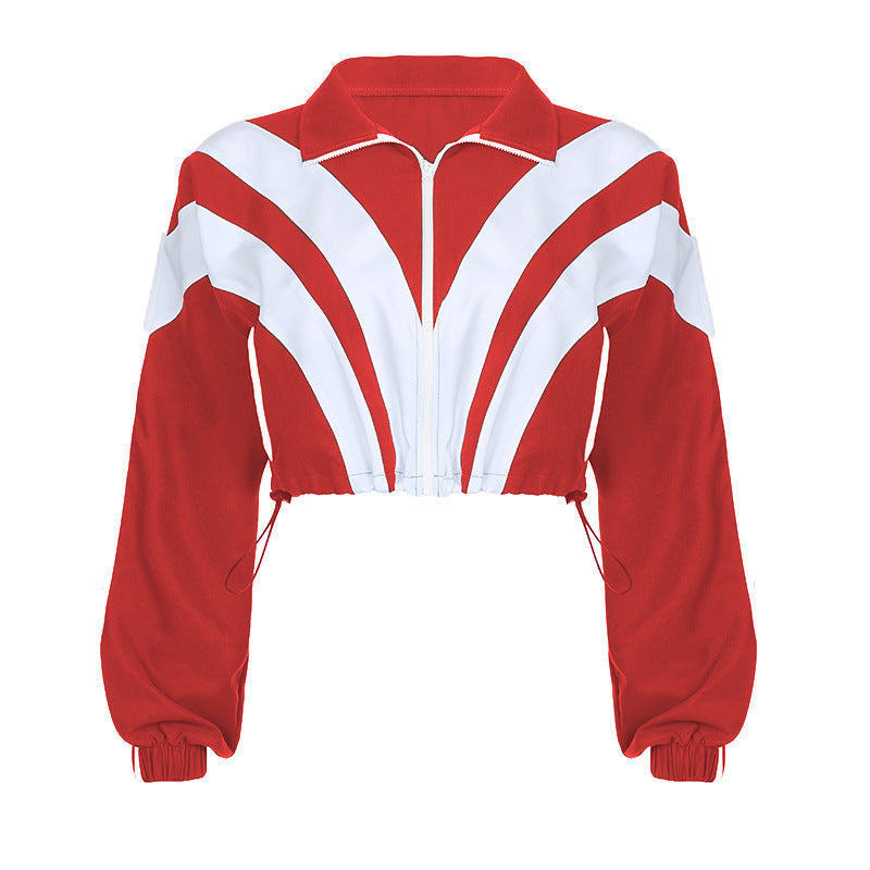 Women cropped sporty bomber jacket with full zip and fitted drawstring Mune Fashion