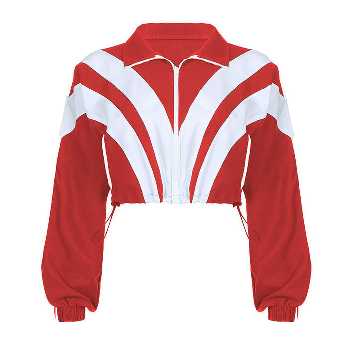 Women cropped sporty bomber jacket with full zip and fitted drawstring Mune Fashion