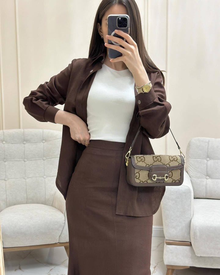 Women Two-Piece Set Tube Maxi Skirt with Flared Hem and Oversize Shirt Mune Fashion