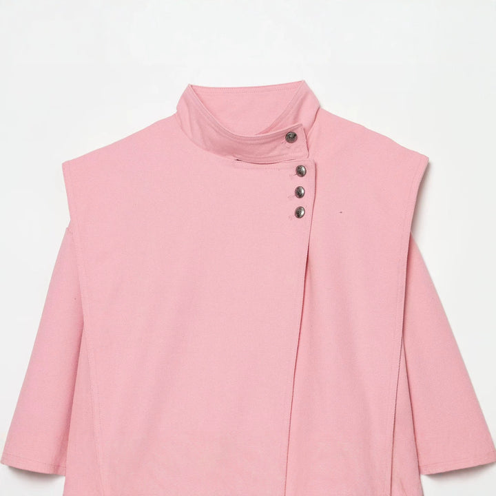 Women's short boxy jacket with stand-up collar and asymmetrical button placket Mune Fashion