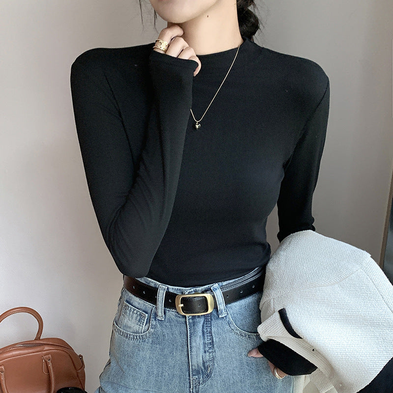 Women's Elegant Long Sleeve Shirt with High Neck Collar Mune Fashion