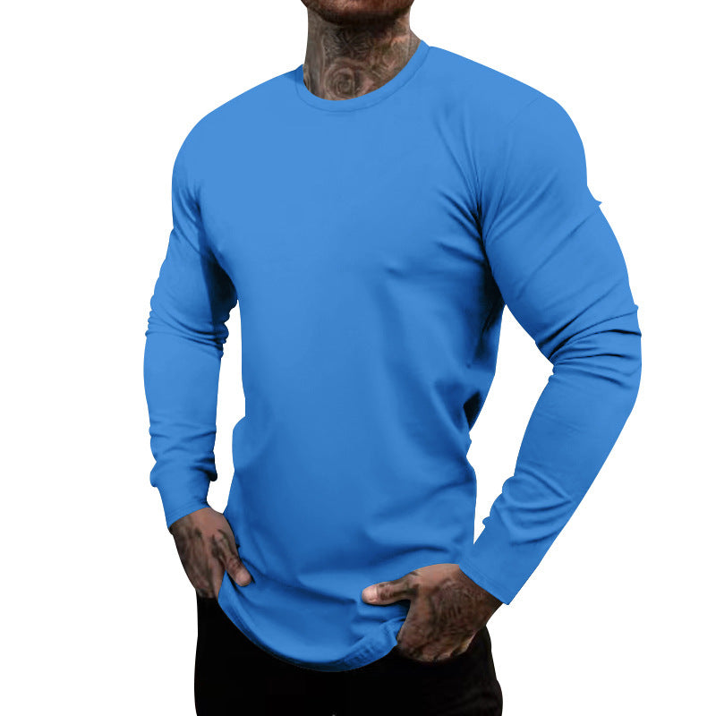Men's fitted long-sleeve shirt with round neck, elastic cotton stretch, and extended hem Mune Fashion