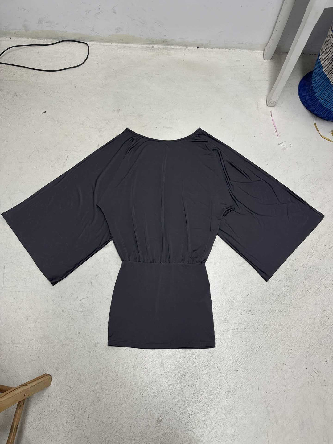Women's off-shoulder draped blouson top with wide batwing sleeves and tapered cuff Mune Fashion