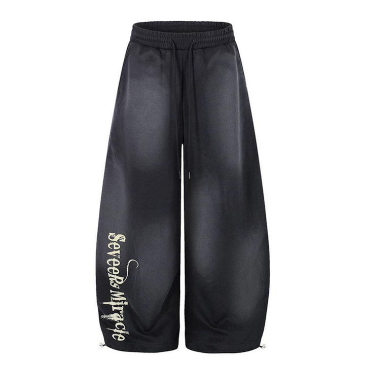 Women's Wide Palazzo Jogging Pants with Comfort Waistband, Drawstring and Typographic Side Print Mune Fashion