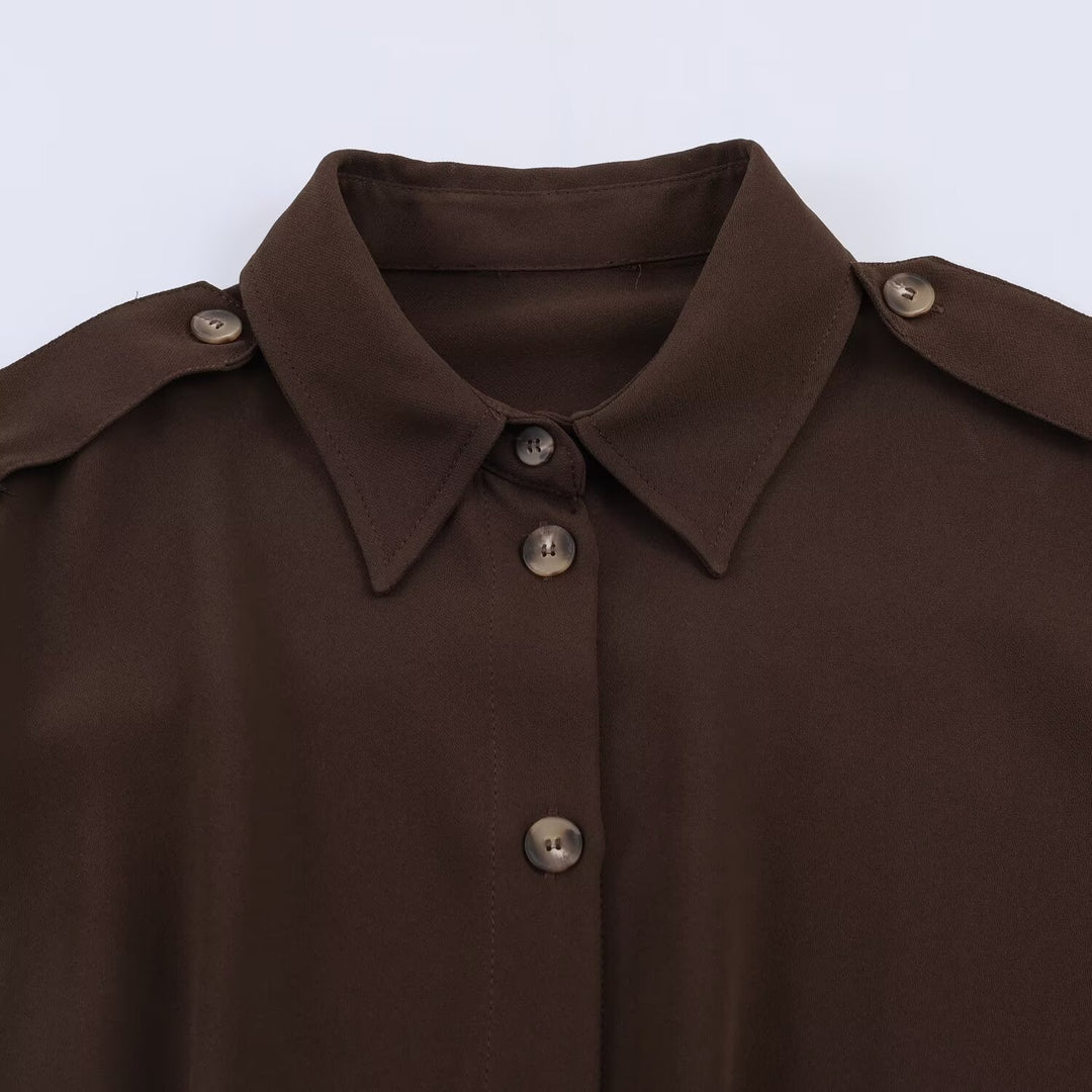 Women's Cropped Blouse with Epaulettes and Tailored Draping Mune Fashion