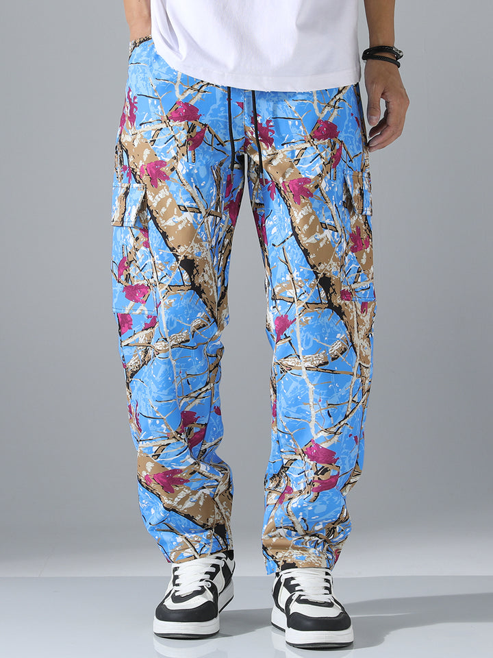 Men's patterned cargo jogging pants with drawstring waistband, cargo pockets & elastic ankle cuffs Mune Fashion