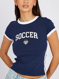 Women's short cotton crop shirt with round neck and Brazil print Mune Fashion
