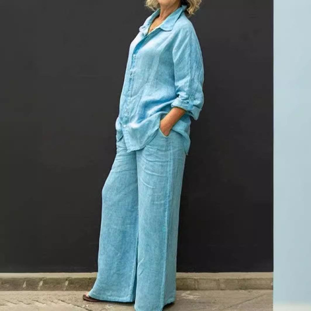Women's Relaxed Linen Set with Oversized Shirt and Wide Palazzo Pants Mune Fashion