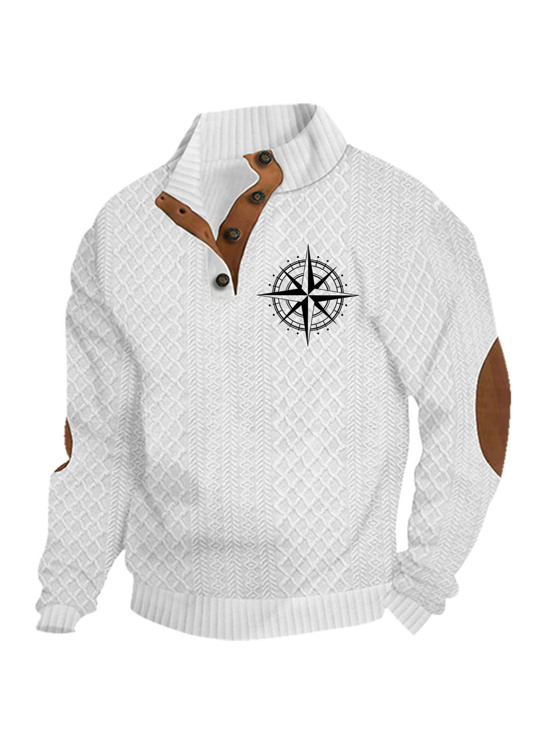 Men's nan Heritage textured pullover with stand-up collar faux leather trim elbow patches and half-button placket Mune Fashion