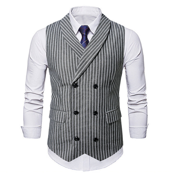 Men's double-button U-neck vest with pinstriped pattern and slim silhouette Mune Fashion