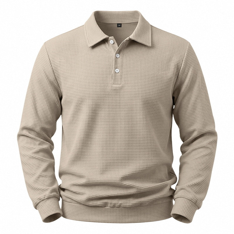 Men's Long Sleeve Polo Shirt with Waffle Structure and Cotton Blend Mune Fashion