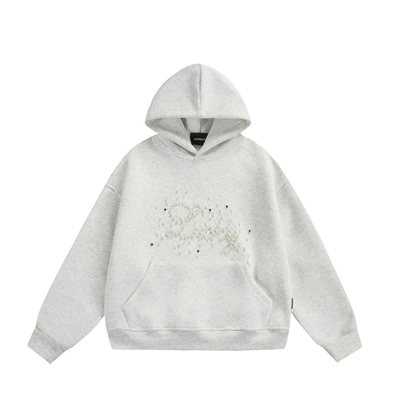 Unisex Oversize Hoodie with Pearl and Rhinestone Application Mune Fashion