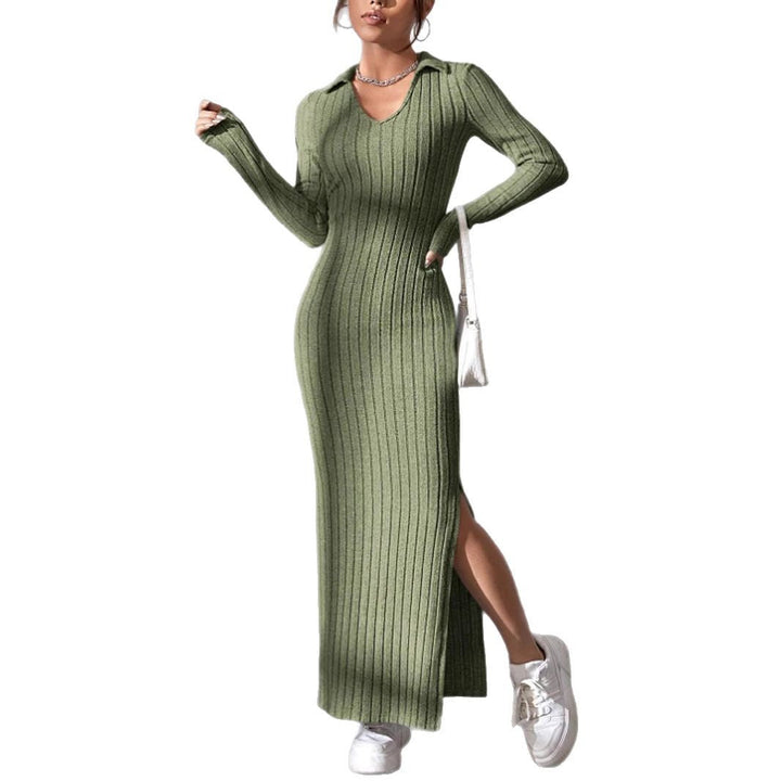 Women's Maxi Dress with Structured V-Neck and Side Slits Mune