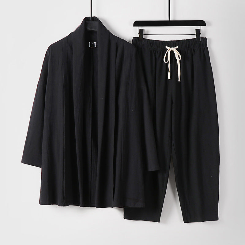 Unisex Lockeres Kimono-Lounge-Set made of lightweight cotton blend with shawl collar and drawstring pants Mune Fashion
