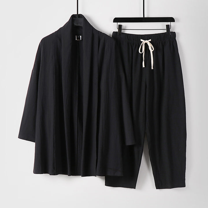 Unisex Lockeres Kimono-Lounge-Set made of lightweight cotton blend with shawl collar and drawstring pants Mune Fashion