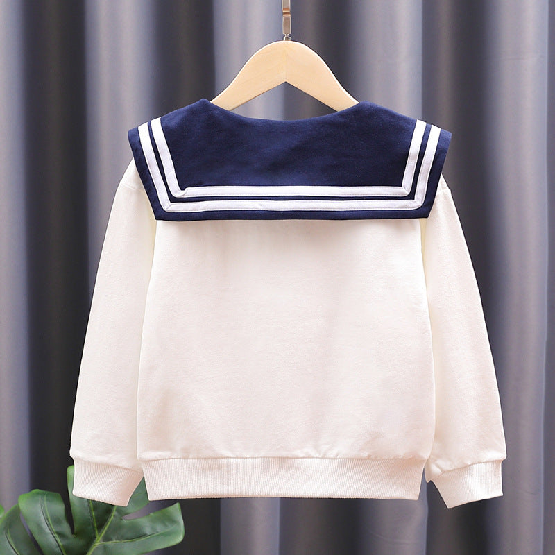 Girls sweatshirt with maritime collar and decorative bow detail Mune Fashion