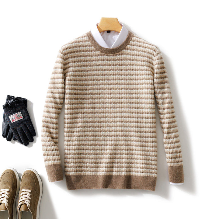 Men's fine-structured striped round neck pullover made of wool blend with ribbed cuffs Mune Fashion
