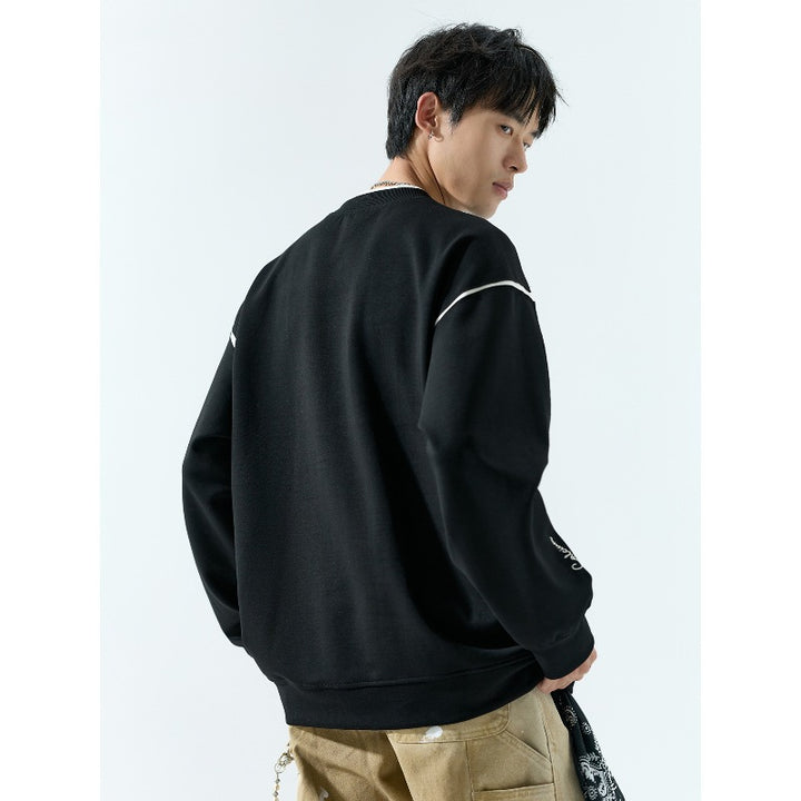 Men's Oversize Sweatshirt with Contrast Stitching and Round Neck