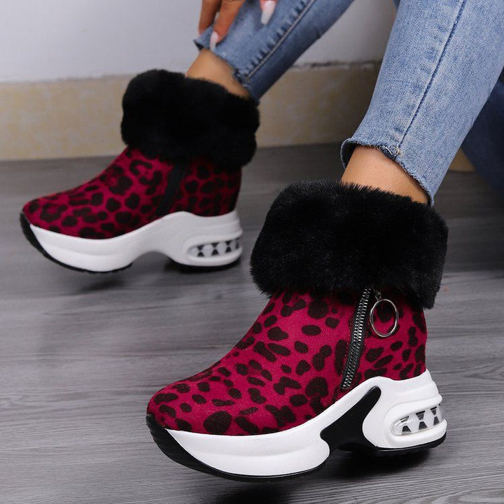 Women's wedge sneaker ankle boots with teddy collar and zipper Mune Fashion