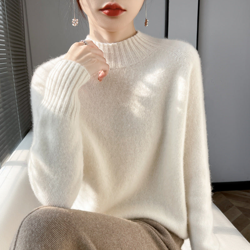 Women's Short Mock Neck Sweater made of fluffy Mohair Blend with boxy silhouette Mune Fashion