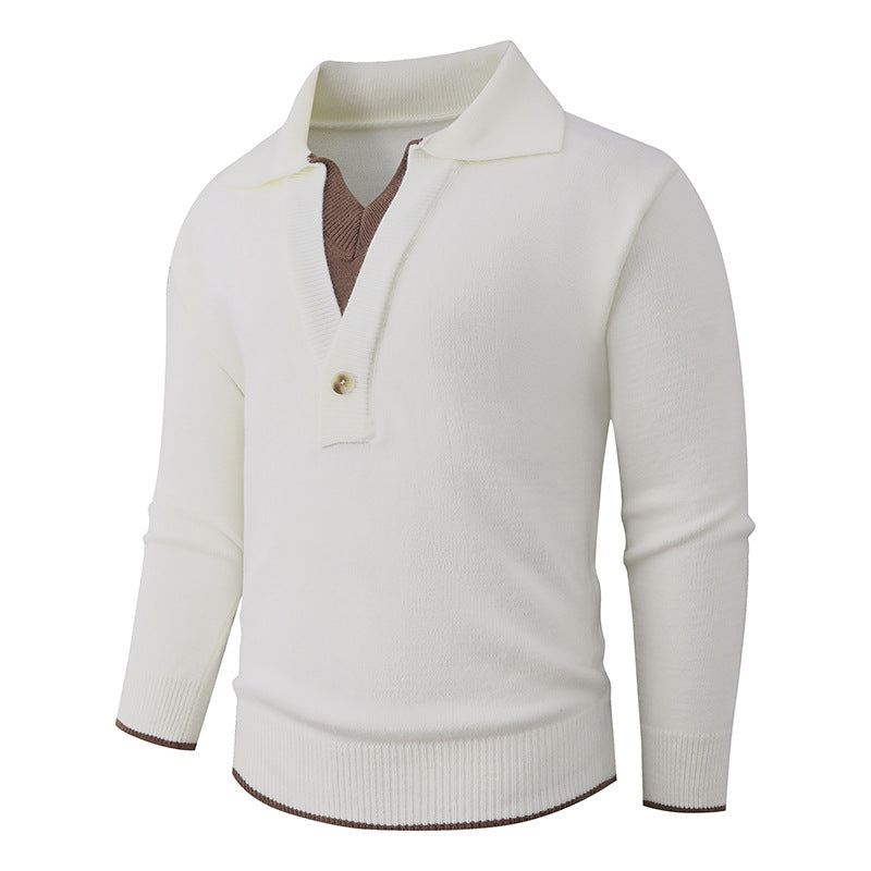 Men's fine knit sweater with polo collar and one-button half placket Mune Fashion