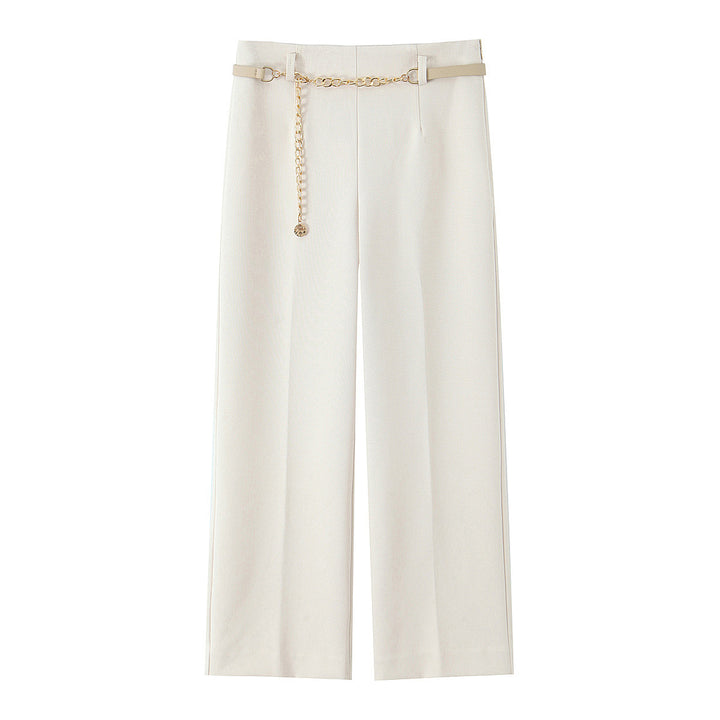Women Elegant-wide cut suit pants with crease and decorative chain belt Mune Fashion