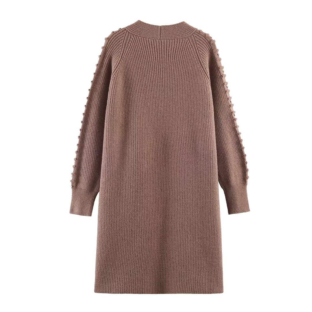 Women Longline Knit Cardigan with Bead and Ruffle Detail Open Front Mune Fashion