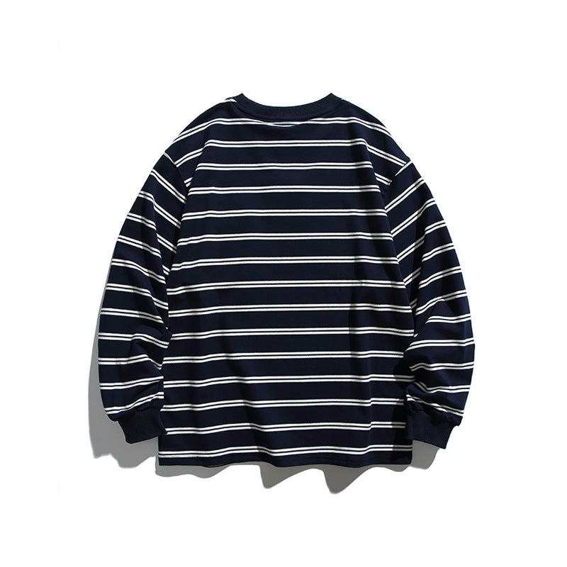 Unisex Oversize Long Sleeve with maritime stripe pattern and functional zippered chest pocket Mune Fashion