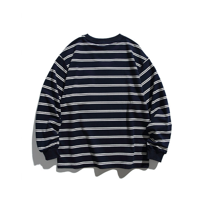 Unisex Oversize Long Sleeve with maritime stripe pattern and functional zippered chest pocket Mune Fashion