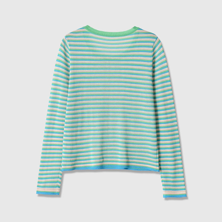 Women Striped Fine Knit Long Sleeve Shirt with Round Neckline and Figure Flattering Silhouette Mune Fashion