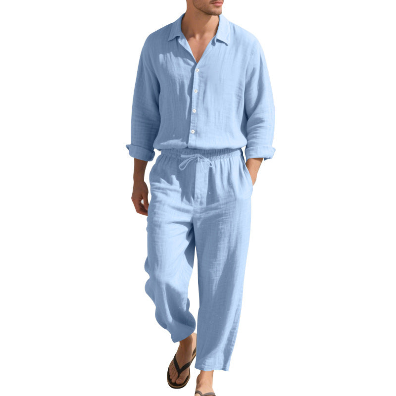 Men's light linen leisure set with shirt and wide pants Mune Fashion