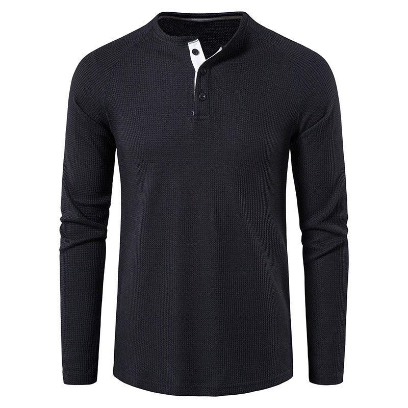 Men's structured henley long-sleeve shirt with waffle texture, half-button placket, and raglan sleeves Mune Fashion