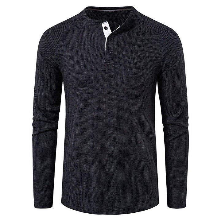 Men's structured henley long-sleeve shirt with waffle texture, half-button placket, and raglan sleeves Mune Fashion