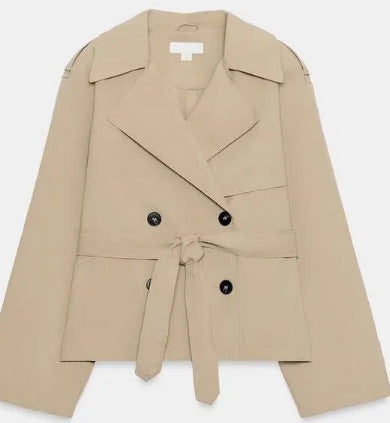 Women Cropped double-breasted trench jacket with belt and boxy silhouette Mune Fashion