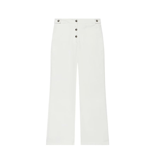 Women High-waisted wide pants with visible button placket and waistband clasp Mune Fashion