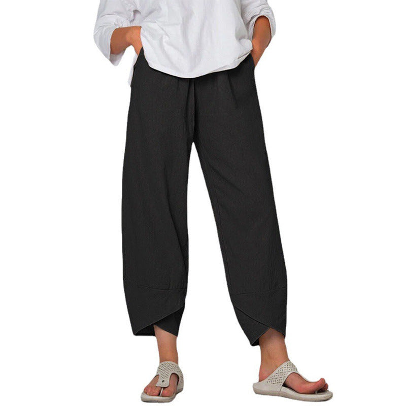 Women's loose linen pants with high waistband, tulip hem, and side pockets Mune Fashion