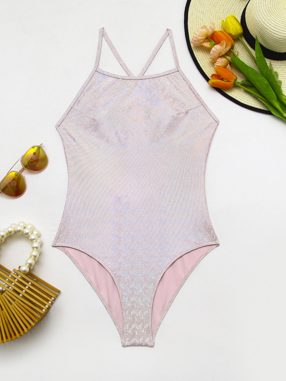 Women's One-Piece Swimsuit with Shimmering Finish Mune Fashion