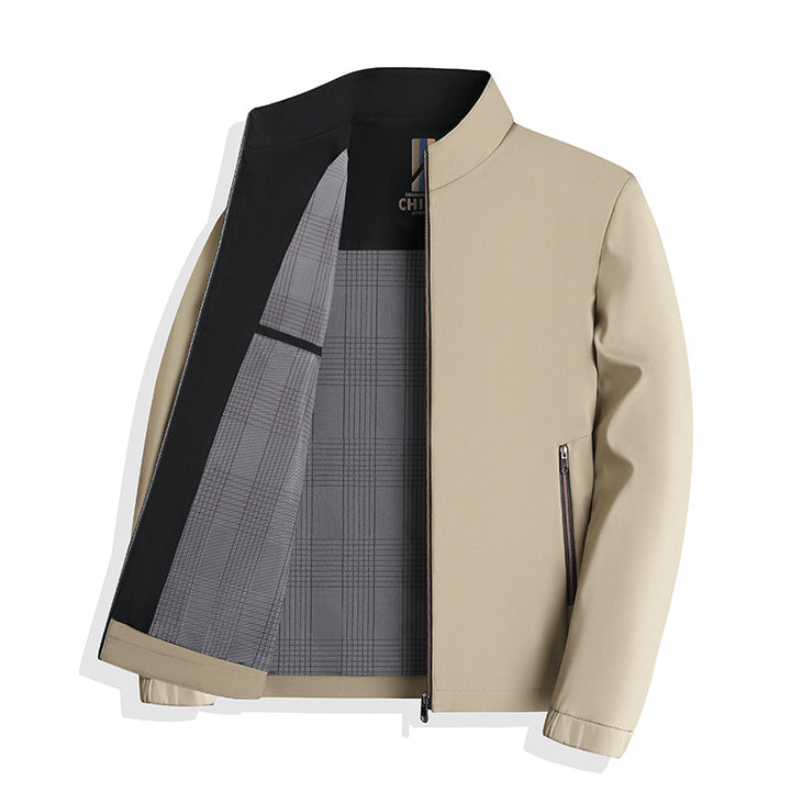 Men's lightweight Harrington jacket with stand-up collar, zippered pockets, and checkered lining Mune Fashion