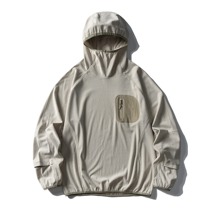 Unisex Lightweight Technical Hooded Pullover Wind Jacket with Chest Zipper Pocket and Elastic Hem Mune Fashion