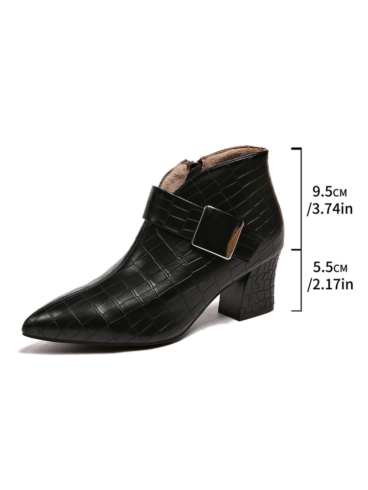 Women's ankle-high ankle boots with crocodile embossing, pointed toe shape and decorative buckle Mune Fashion