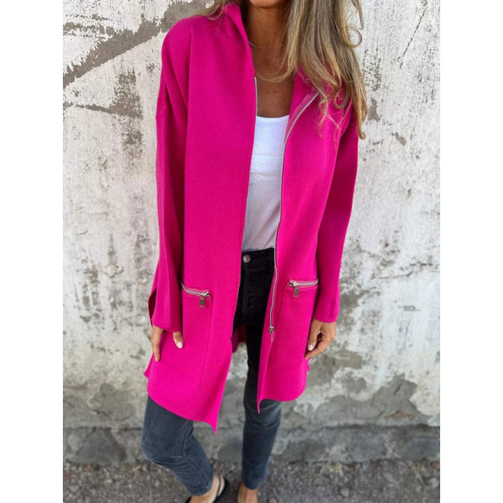 Women’s Hooded Long Cardigan with Full Zip and Decorative Pockets Mune Fashion